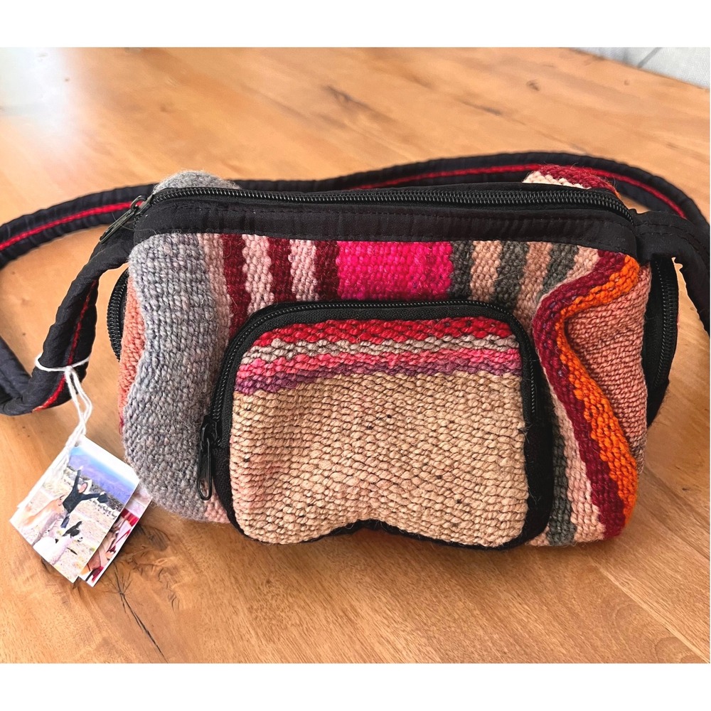 Lucy Iburg Handcrafted Bolivian Wool Striped Crossbody Bag Boho Festival Artisan